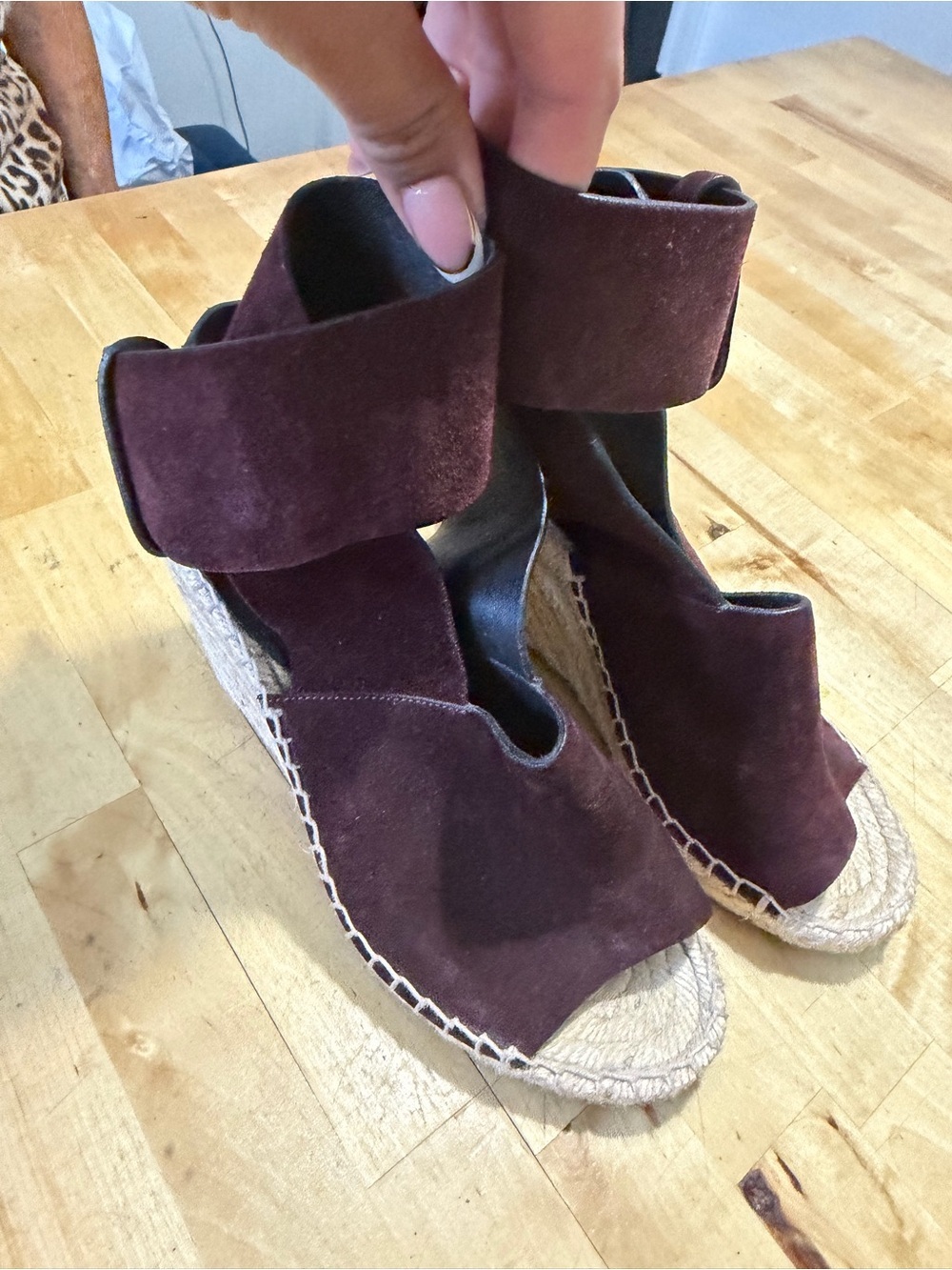 Celine Burgundy Suede Espadrille Wedge Sandals